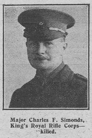 Simonds C F Major 13th Kings Royal Rifle Corps The Graphic 21st July 1916