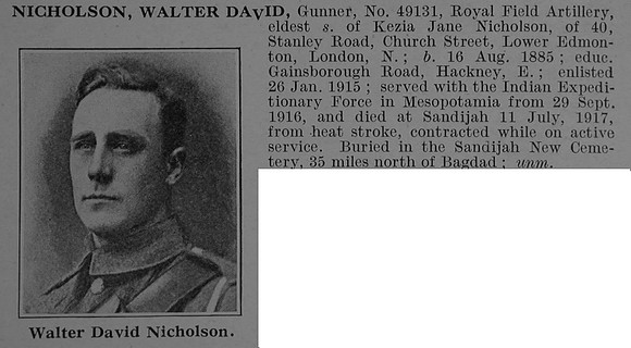 Nicholson W D Gnr 49131 Royal Field Artillery Obit De Ruvignys Roll Of Honour Vol 4