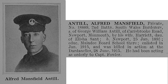 Antill A M Pte 18889 2nd South Wales Borderers Obit