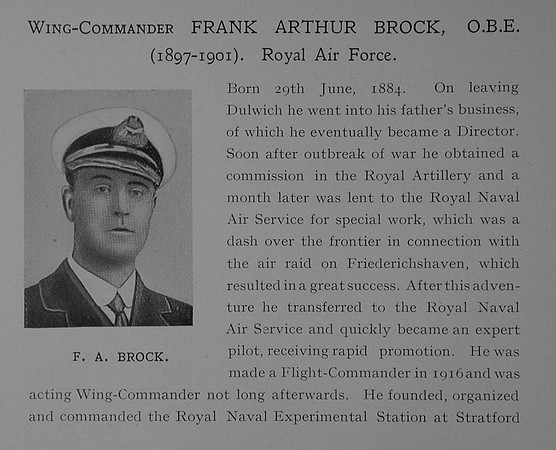 Brock F A Wing Comm OBE RNAS Obit Part 1 Dulwich College Roll Of Honour