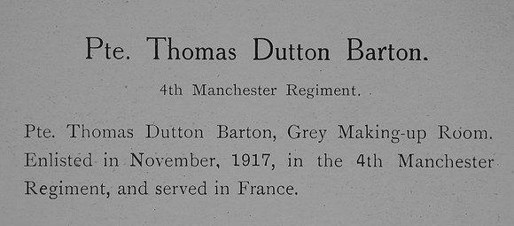 Barton T D Pte 4th Manchester Regiment Record William Graham Company