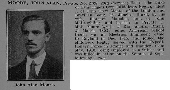 Moore J A Pte 2768 23rd Middlesex Regiment Obit De Ruvignys Roll Of Honour Vol 5