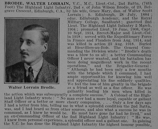 Brodie W L Lt Col VC MC 2nd Highland Light Infantry Obit Part 1 De Ruvignys Roll Of Honour Vol 4