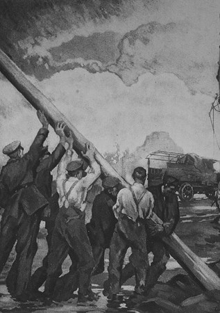 Royal Engineers Replacing A Shelled Telegraph Pole