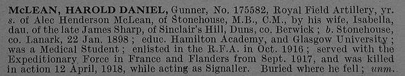 McLean H D Gnr 175582 Royal Field Artillery Obit De Ruvignys Roll Of Honour Vol 4