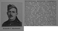MacDonald K C Pte 8th Argyll & Sutherland Highlanders Obit De Ruvignys Roll Of Honour Vol 3