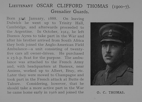 Thomas O C Lt Grenandier Guards Obit Part 1 Dulwich College Roll Of Honour
