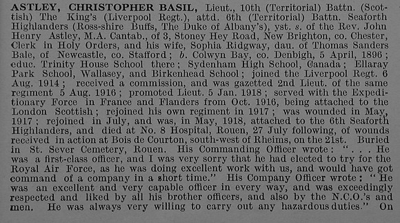 Astley C B Lt 10th Kings Liverpool Regiment Obit Part 1 De Ruvignys Roll Of Honour Vol 4