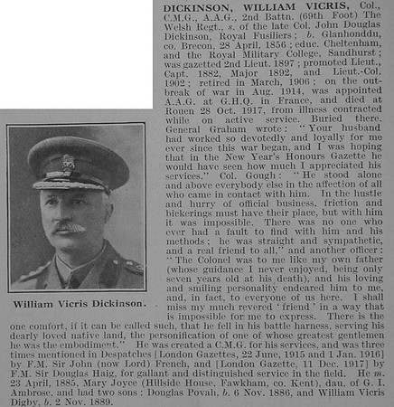 Dickinson W V Col 2nd Welsh Regiment Obit De Ruvignys Roll Of Honour Vol 3