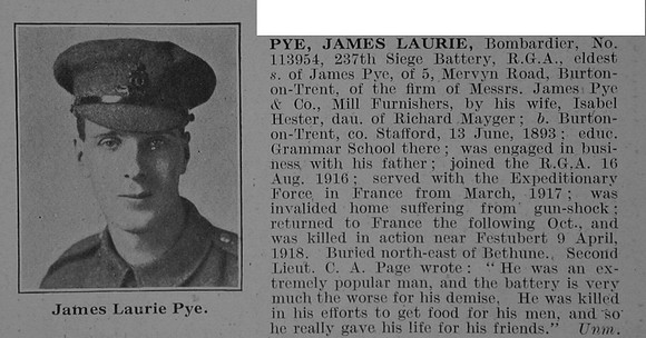 Pye J L Bmdr Royal Garrison Artillery Obit De Ruvignys Roll Of Honour Vol 3