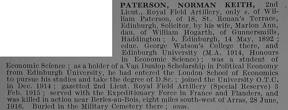 Paterson N K 2nd Lt Royal Field Artillery Obit De Ruvignys Roll Of Honour Vol 4