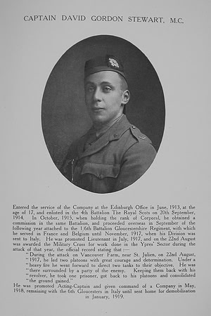 Stewart D G Captain MC 4th Royal Scots Northern Assurance Co War Record
