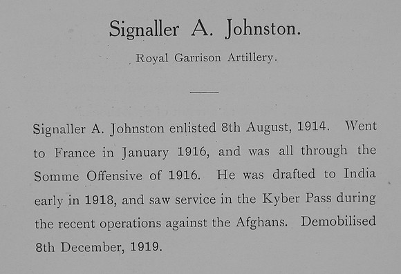 Johnston A Sig Royal Garrison Artillery Record  William Graham Company