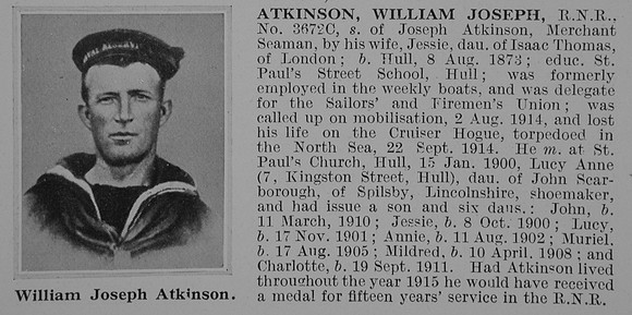 Atkinson W J Seaman 36720 HMS Hogue RNR Obit