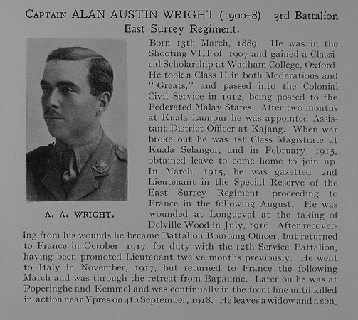 Wright A A Captain East Surrey Regiment Obit