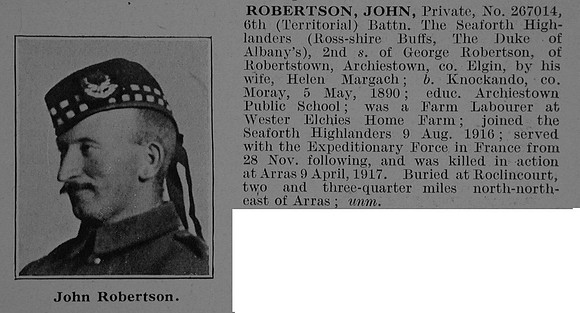 Robertson J Pte 6th Seaforth Highlanders Obit De Ruvignys Roll Of Honour Vol 3