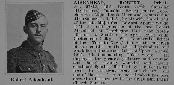 Aikenhead R Pte 27853 15th Canadian Infantry Obit