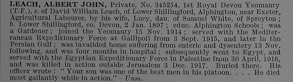 Leach A J Pte 345254 Royal Devon Yeomanry Obit De Ruvignys Roll Of Honour Vol 4
