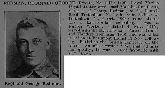 Redman R G Pte CH-1149S Machine Gun Coy. R.N. Div Royal Marine Light Infantry Obit De Ruvignys Roll Of Honour Vol 4
