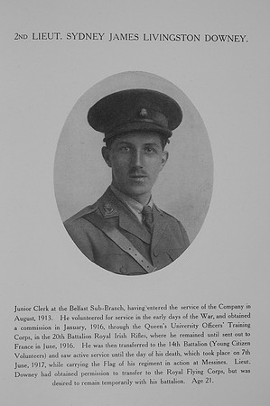Downey S J L 2nd Lt Royal Irish Rifles Northern Assurance Co Record Of Service