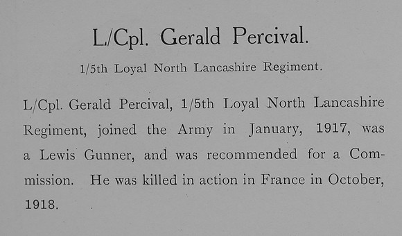 Percival G LCpl 29173 5th Loyal North Lancs Regiment Obit William Graham Company