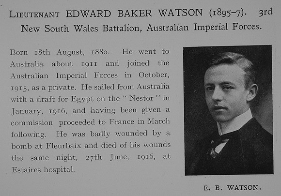 Watson E B Lt 3rd Australian Infantry Obit Dulwich College Roll Of Honour