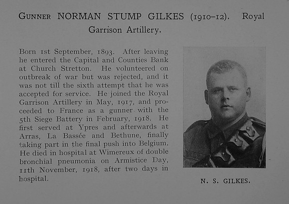 Gilkes N S Gnr 160580 Royal Garrison Artillery Obit Dulwich College Roll Of Honour