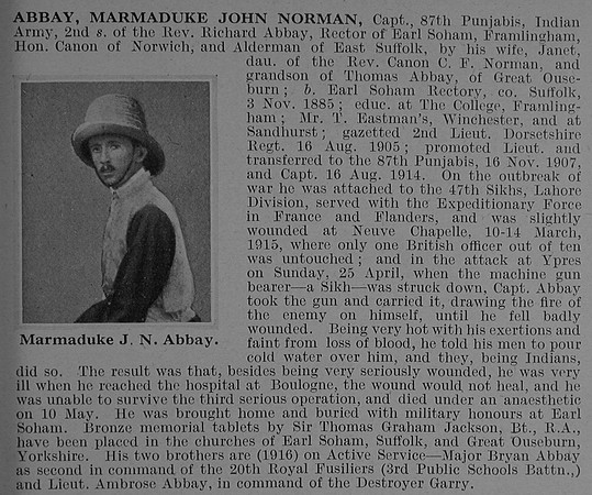 Abbay M J N Captain Indian Army Obit De Ruvignys Roll Of Honour Vol 1