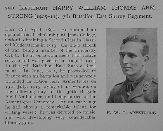 Armstrong H W T 2nd Lt Obit Dulwich College Roll Of Honour