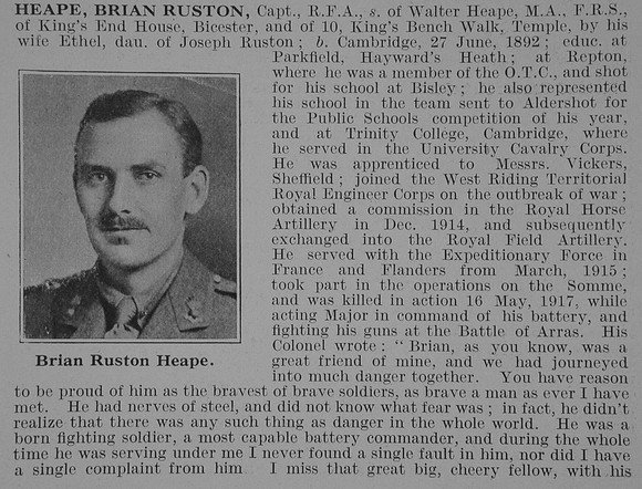 Heape B R Captain Royal Field Artillery Obit De Ruvignys Roll Of Honour Vol 3