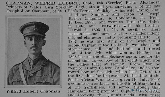 Chapman W H Captain 6th Yorkshire Regiment Obit Part 1