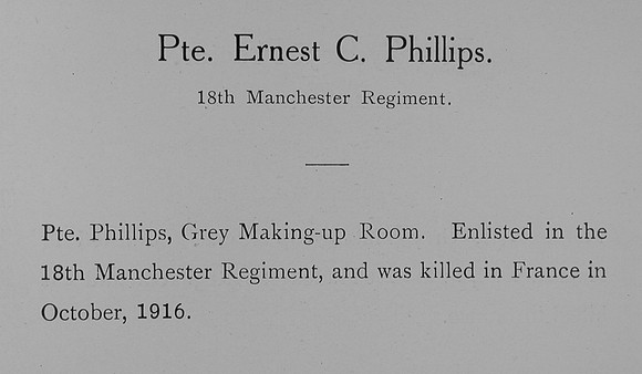 Phillips E C Pte 18th Manchester Regiment Obit William Graham Co Roll Of Honour
