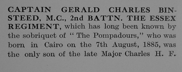 Binsteed G C Captain MC 2nd Essex Regiment Obit Part 1 The Bond Of Sacrifice Vol 2