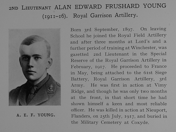 Young A E F 2nd Lt Royal Garrison Artillery Obit