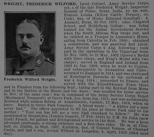 Wright F W Lt Col  Army Service Corps Obit De Ruvignys Roll Of Honour Vol 4