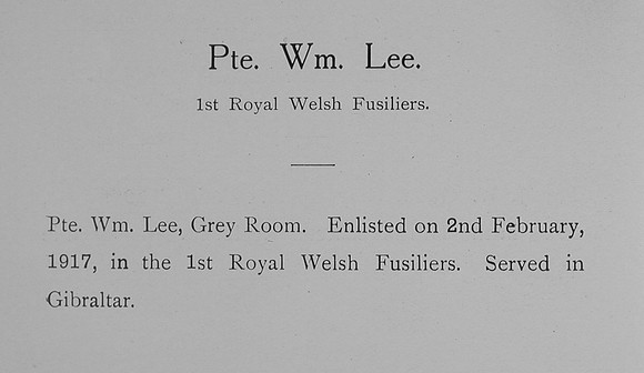 Lee W Pte 1st Royal Welsh Fusiliers Record William Graham Co Roll Of Honour