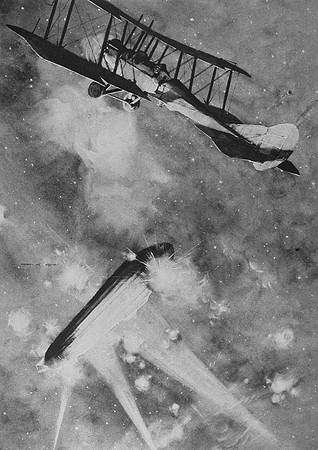 Lt Brandon Attacking One Of The Zeppelin Raiders On 31st March 1916