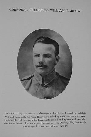 Barlow F W Cpl Loyal North Lancs Regiment Northern Assurance Co War Record