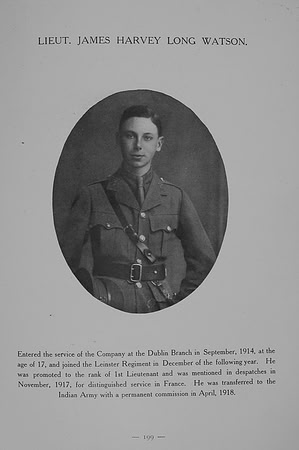 Watson J H L Lt Leinster Regiment Northern Assurance Co War Record