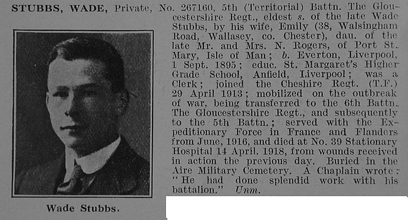 Stubbs W Pte 267160 5th Gloucestershire Regiment Obit De Ruvignys Roll Of Honour Vol 3