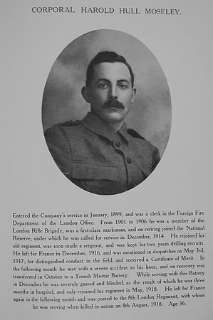 Moseley H H Cpl 300852 5th London Regiment Northern Assurance Co War Record