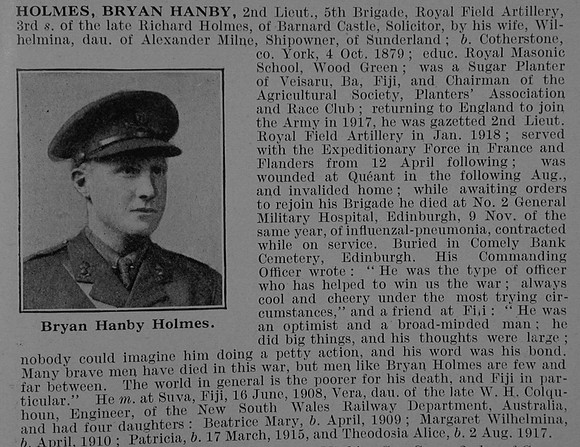 Holmes B H 2nd Lt Royal Field Artillery Obit De Ruvignys Roll Of Honour Vol 5