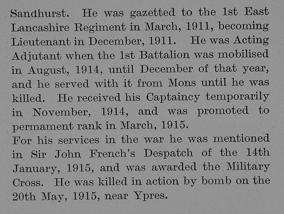 Belchier F E Captain 1st East Lancs Regiment Obit Part 2 The Bond Of Sacrifice Vol 2