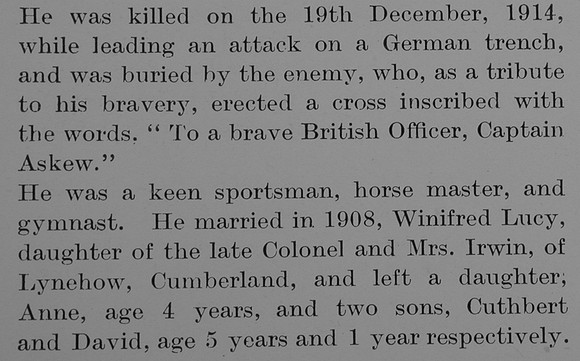 Askew H A Captain 2nd Border Regiment Obit Part 4 The Bond Of Sacrifice Vol 1