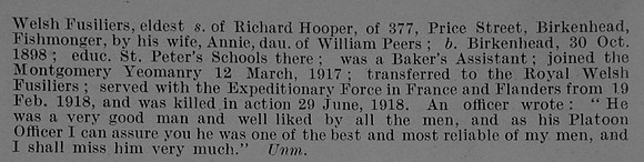 Hooper W R Pte 70471 17th Royal Welsh Fusiliers Obit Part 2 De Ruvignys Roll Of Honour Vol 5