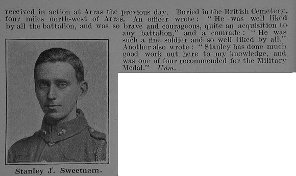 Sweetnam S J Pte 9th Royal Fusiliers Obit Part 2 De Ruvignys Roll Of Honour Vol 3