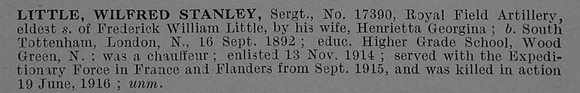 Little W S Sergt 17390 Royal Field Artillery Short Obit De Ruvignys Roll Of Honour Vol 4