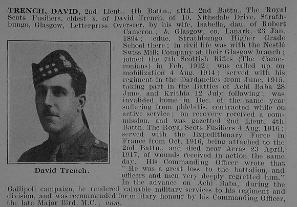 Trench D 2nd Lt 4th Attd 2nd Royal Scots Fusiliers Obit De Ruvignys Roll Of Honour Vol 3