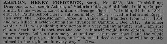 Ashton H F Sergt 5362 6th (Inniskilling) Dragoons Obit De Ruvignys Roll Of Honour Vol 4