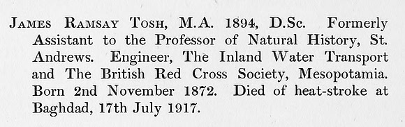 Tosh J R Engineer British Red Cross Obit St Andrews University Roll Of Honour